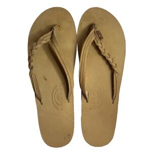 Rainbow Leather Flirty Braidy Arch Support Flip Flops Woman’s Large Sierra Brown